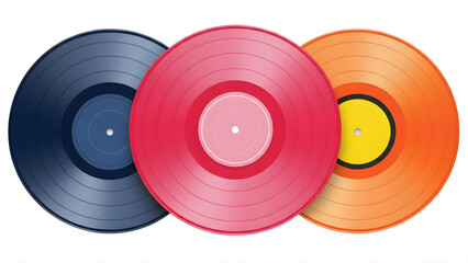 Colorful vinyl records music albums retro style vintage audio disc collection for dj and audiophiles art on transparent background