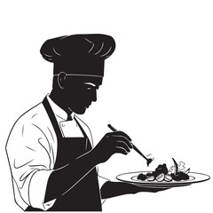 Professional Chef Plating Gourmet Dish Silhouette Illustration