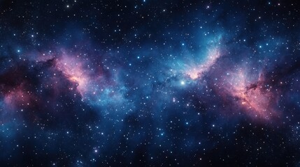 Naklejka premium A stunning, colorful cosmic landscape featuring vibrant nebulae and countless stars against a dark background of space.