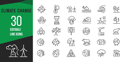 Fototapeta premium Climate change icons illustrating environmental issues and solutions