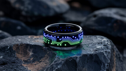 Smart Ring with Circuit Board Design on Textured Rocks technology electronic