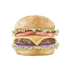 Burger watercolor isolated vector white background