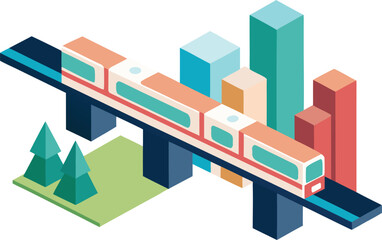Futuristic isometric monorail transport system vector illustration scalable eps graphic