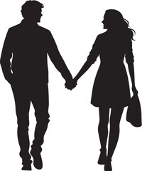 A couple holding hands flat vector style silhouette on white background