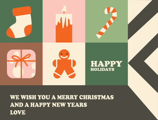 A vector festive christmas flat illustration background for postcard or decoration