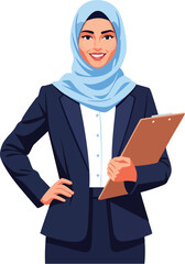 Confident Muslim businesswoman in a blue hijab and suit.