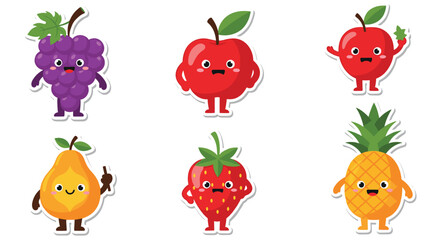 A vibrant collection of adorable cartoon fruits with smiling faces and playful poses.