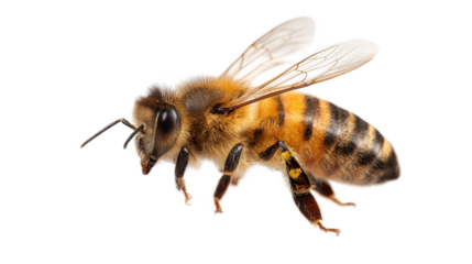 Close-Up Image of a Honey Bee with Detailed Features Highlighted on a Transparent Background