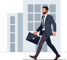 Professional Businessman Walking with Briefcase in a Modern City Setting.