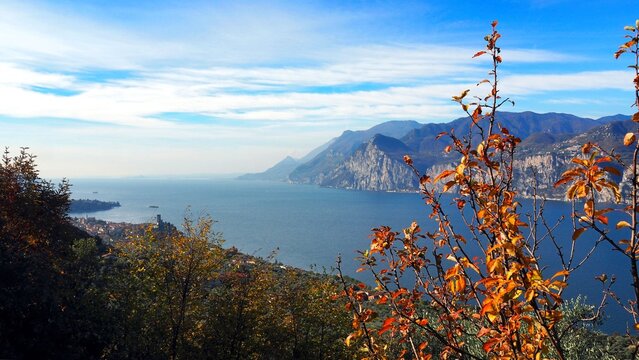 Lake Garda seen from the panoramic road above Malcesine in autumn