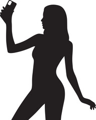 Woman Silhouette Taking Selfie with Phone Vector Illustration for Social Networking