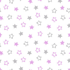 Stars is in pink and grey. Seamless pattern of delicate pastel colors stars. Vector illustration, background or wallpaper.