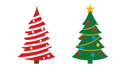 Two distinct festive christmas trees illuminated with lights and ornaments ready for holiday celebrations silhouette