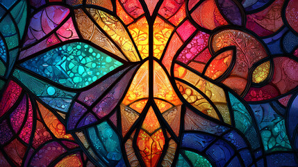 Colorful Stained Glass with Abstract Floral Design