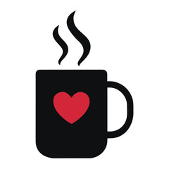 Simple Mug with Heart Shaped Steam Logo Vector on White Background