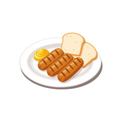 Realistic Vector Cartoon Illustration of Romanian Mici (Mititei) with Mustard and Bread
