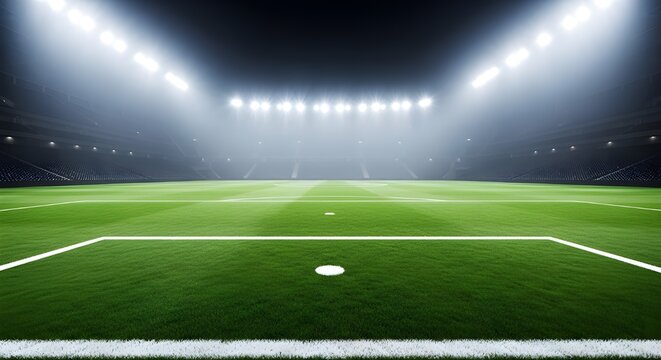 El estadio de f&uacute;tbol con el bal&oacute;n en juego.