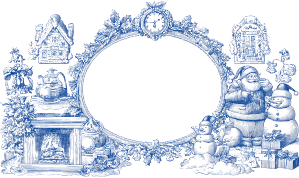 Ornate winter holiday frame, blue frost pattern, festive decoration evokes joyful