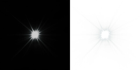 Bright starburst overlay on contrasting black and white backgrounds, creating a dynamic visual effect for creative projects and design applications with copy space