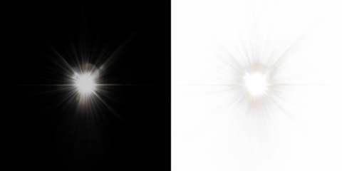 Bright light burst overlay on contrasting black and white backgrounds, creating a dynamic visual effect for creative projects and graphic design applications