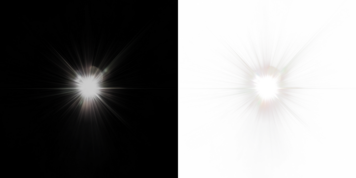 Bright light burst overlay on contrasting black and white backgrounds, creating a dynamic visual effect for creative projects and graphic design applications