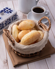 Cheese buns, typical south american biscuits with coffee