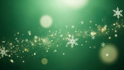 Elegant green background with shimmering snowflakes and bokeh lights creating a festive and magical atmosphere - Powered by Adobe
