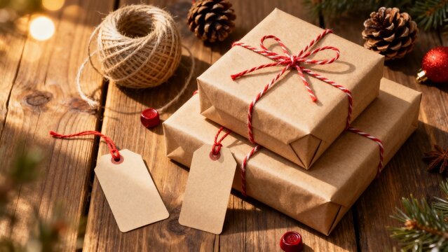 크래프트지로_포장한_선물상자_평면촬영