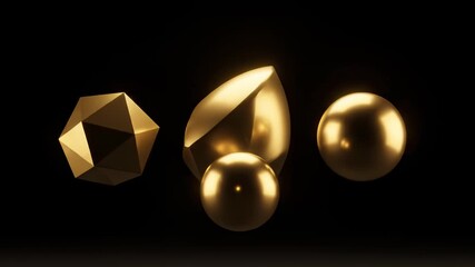 Gold Metallic Shapes Transforming on Black Background Animation - Powered by Adobe