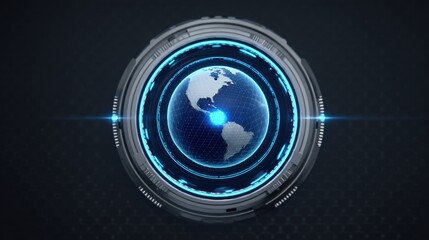 High-Tech Global Communication Interface with Stylized Earth in Digital Sphere and Futuristic Design Elements