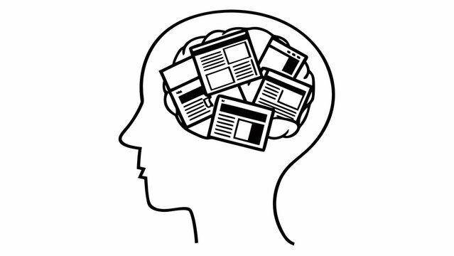 A head with browser tabs representing internet browsing