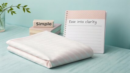 Soft Blanket and Notebook on a Calm Desk with Greenery Accents