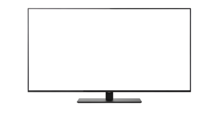 A modern flat screen television with a blank white screen, isolated on transparent background