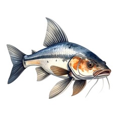 Artful illustration of a stylized fish with elegant fins and whiskers