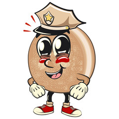 cute sugar donut bun mascot cartoon character vector illustration as a policeman, sweet bakery dessert food icon isolated, work of hand drawn
