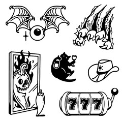 EDGY OCCULT TATTOO FLASH: GAMBLING, HORROR & DRUNK CAT