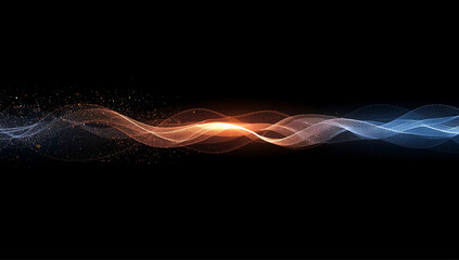 A single continuous wave of glowing digital particles flowing across a deep black background