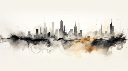 brilliance future cityscape through smoke art