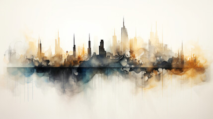 Futuristic cityscape portrayed through smoke art abstract background