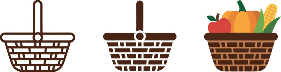 Thanksgiving Basket Vector Art Illustration with Pumpkin Apple Corn and Autumn Vegetables