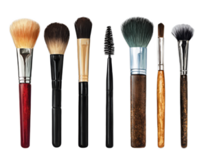Assorted Makeup Brushes for Beauty and Cosmetics Application on White Background