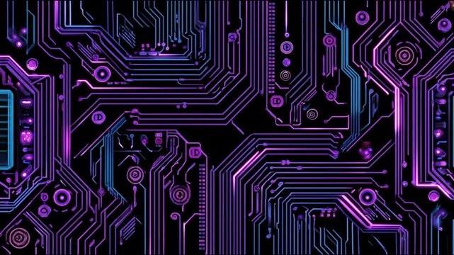 Abstract circuit board design with illuminated electronic pathways