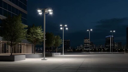 A public square at dusk under smart surveillance lighting, representing safety innovation, urban design, preventive security, and the evolving landscape of public protection technologies. cinematic - Powered by Adobe