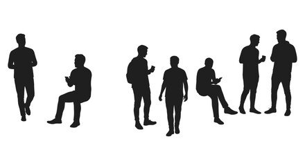 Diverse group of people silhouettes standing and sitting in casual poses modern life people abstract representation silhouette