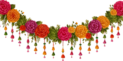 Vibrant flower garland brightens up any traditional celebration with cheerful decoration