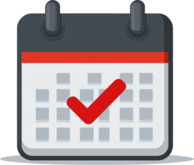 Efficient calendar icon displays positive checkmark, symbolizing successful task