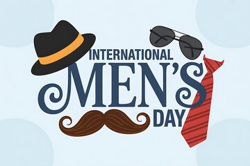 International mens day celebration with hat, mustache, sunglasses and tie illustration