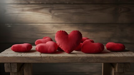 Red hearts love valentine romance heart shape wooden table background romantic decoration celebration