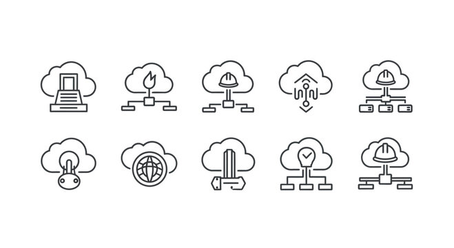Set of cloud computing icons isolated on white background for web design