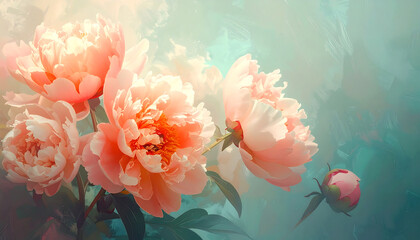 Soft focus peonies in gentle sunlight